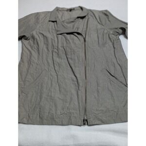 Eileen Fisher Jacket Rumpled Cotton Steel Large Lightweight Asymmetrical Minimal